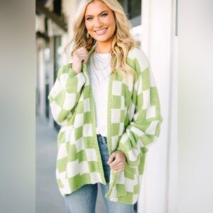 Sage & White Checkered Cardigan